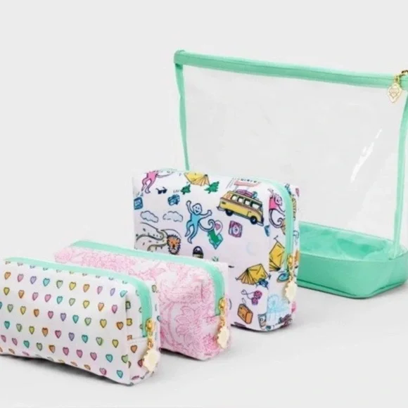 Roller Rabbit x Target - 4pc Floral Vines Multi-Purpose Pouch Set Pink ROADTRIP - Picture 1 of 4